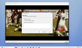 vlc media player stream output dialog with football game video