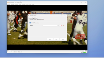 vlc media player transcoding options dialog football video