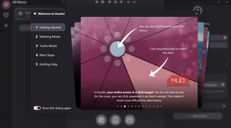 Welcome tutorial dialog for Kando app