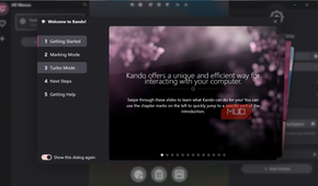 Welcome window for Kando application introduction slides