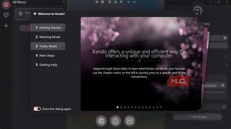 Welcome window for Kando application introduction slides