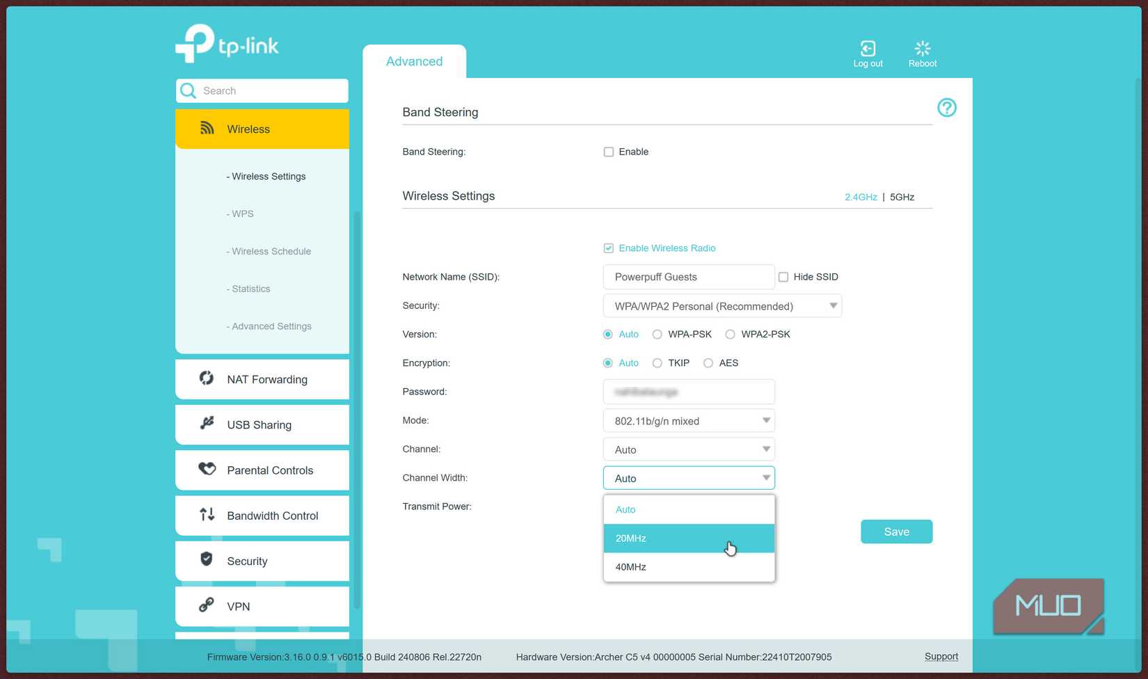 Wi-fi band settings in Archer C5.