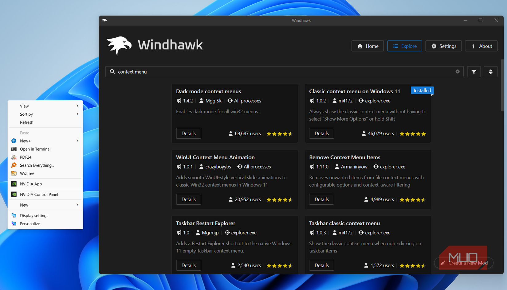Windhawk context menu