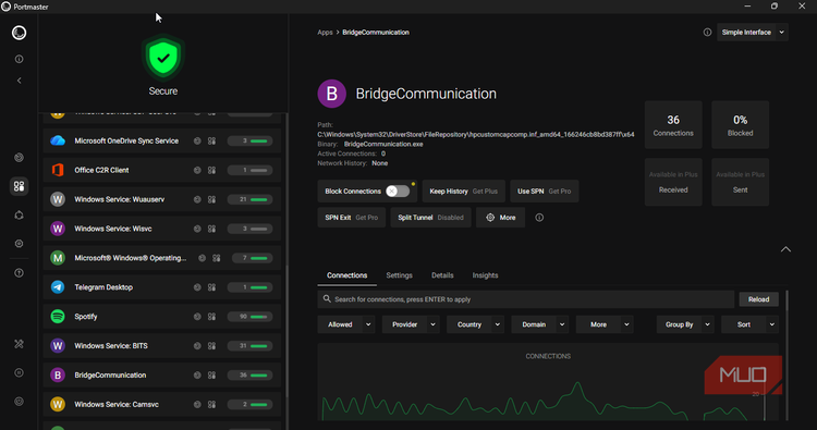 Windows BridgeCommunication connection details.