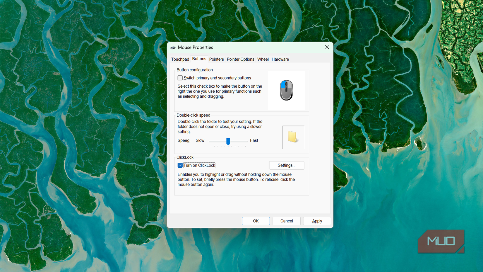 Windows mouse properties buttons settings dialog box