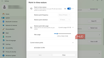 Windows post in time restore