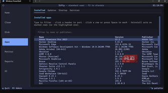 Windows PowerShell app manager showing installed applications.