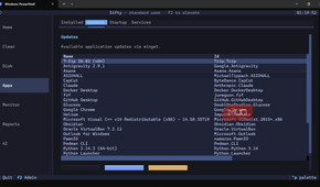 Windows PowerShell app showing available software updates.