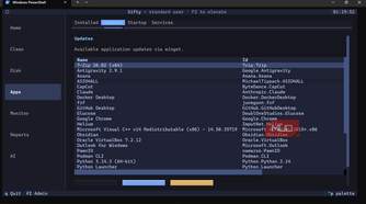 Windows PowerShell app showing available software updates.