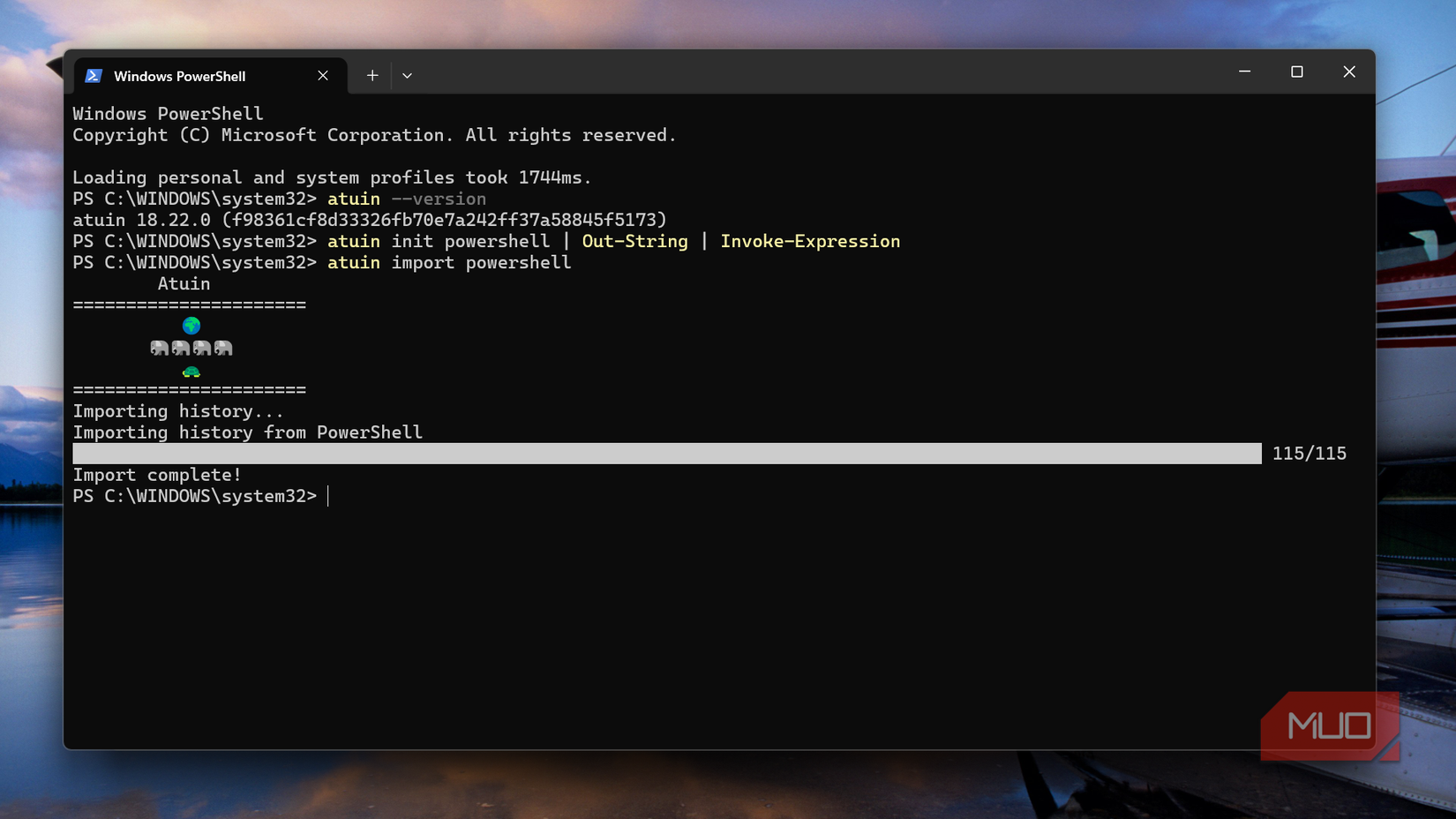 Windows PowerShell running Atuin command line tool.