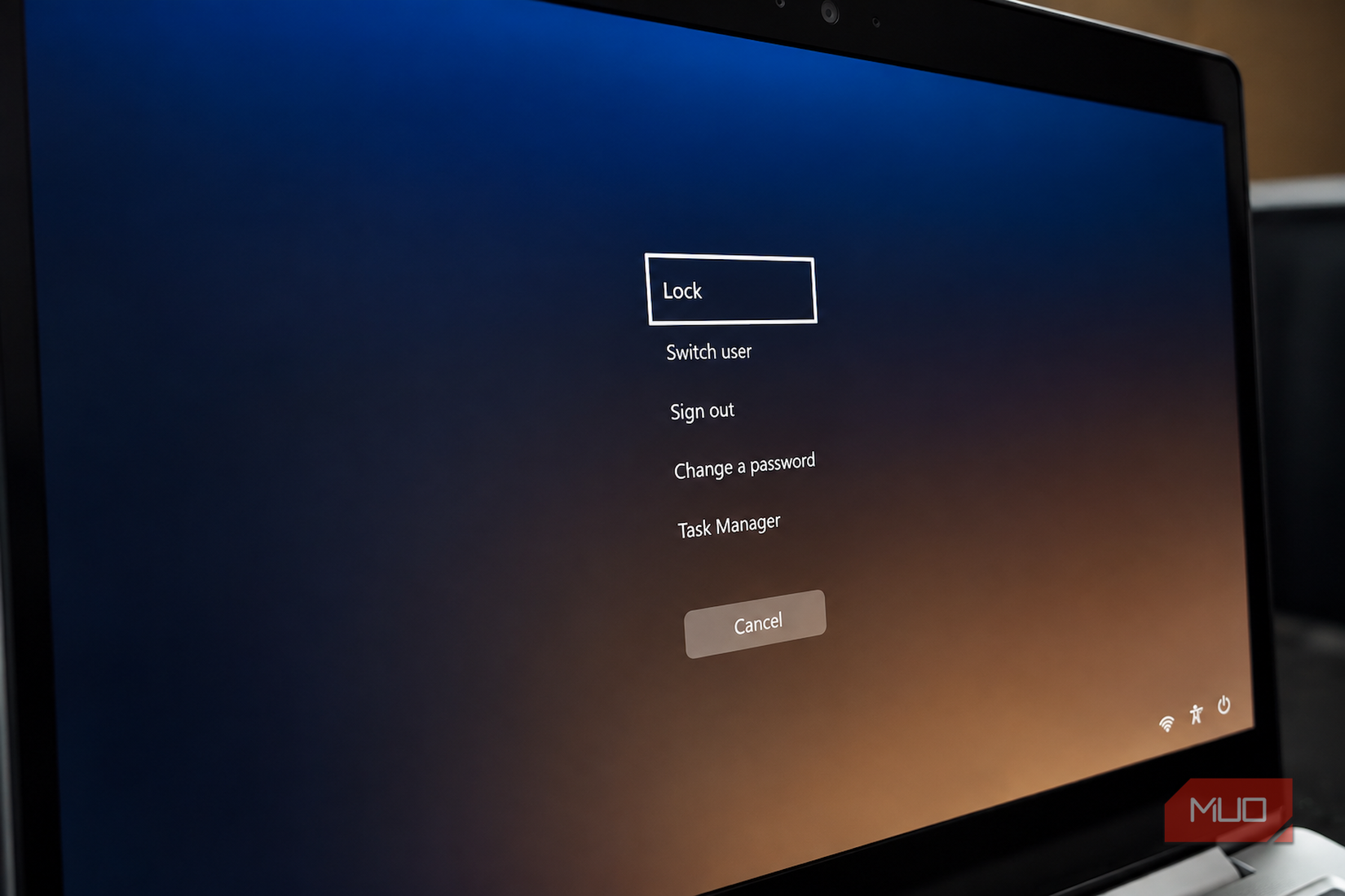 Windows security options menu on laptop screen