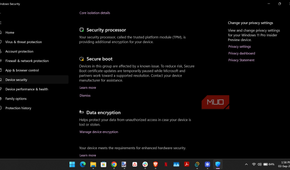 Windows security settings device security core isolation