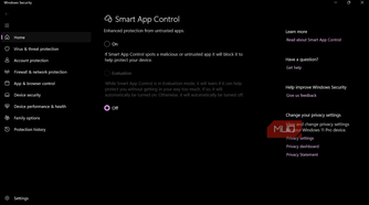 Windows Security Smart App Control settings page