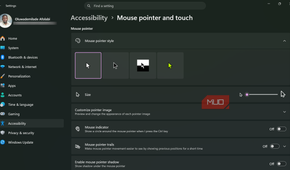Windows settings mouse pointer and touch accessibility