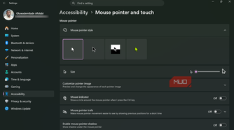 Windows settings mouse pointer and touch accessibility