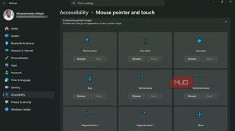 Windows settings mouse pointer and touch customization