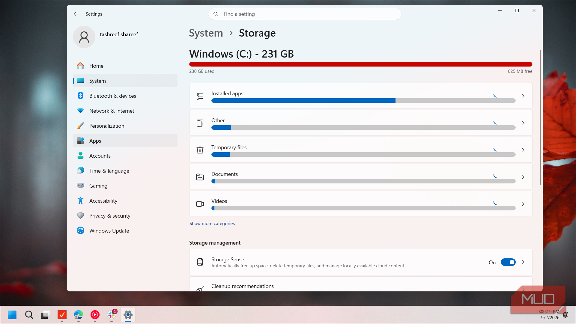 windows settings storage page c drive usage breakdown