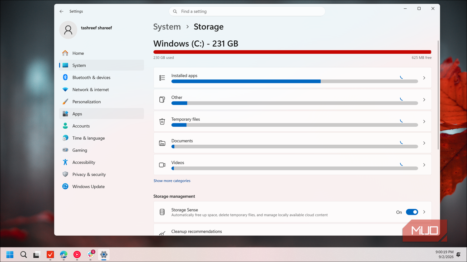 windows settings storage page c drive usage breakdown