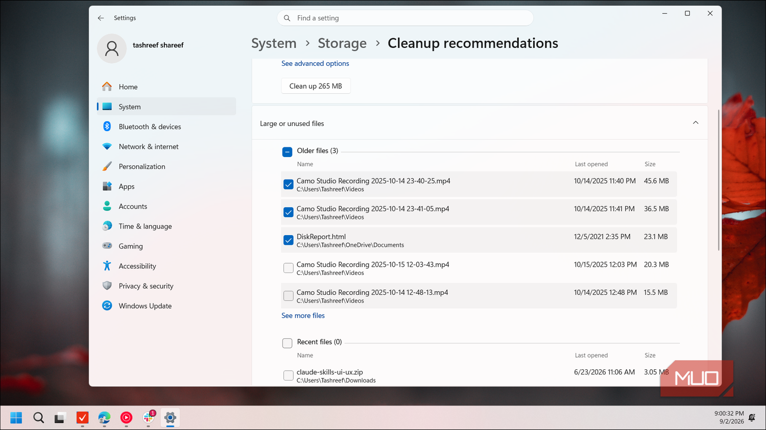 windows settings system storage cleanup recommendations interface