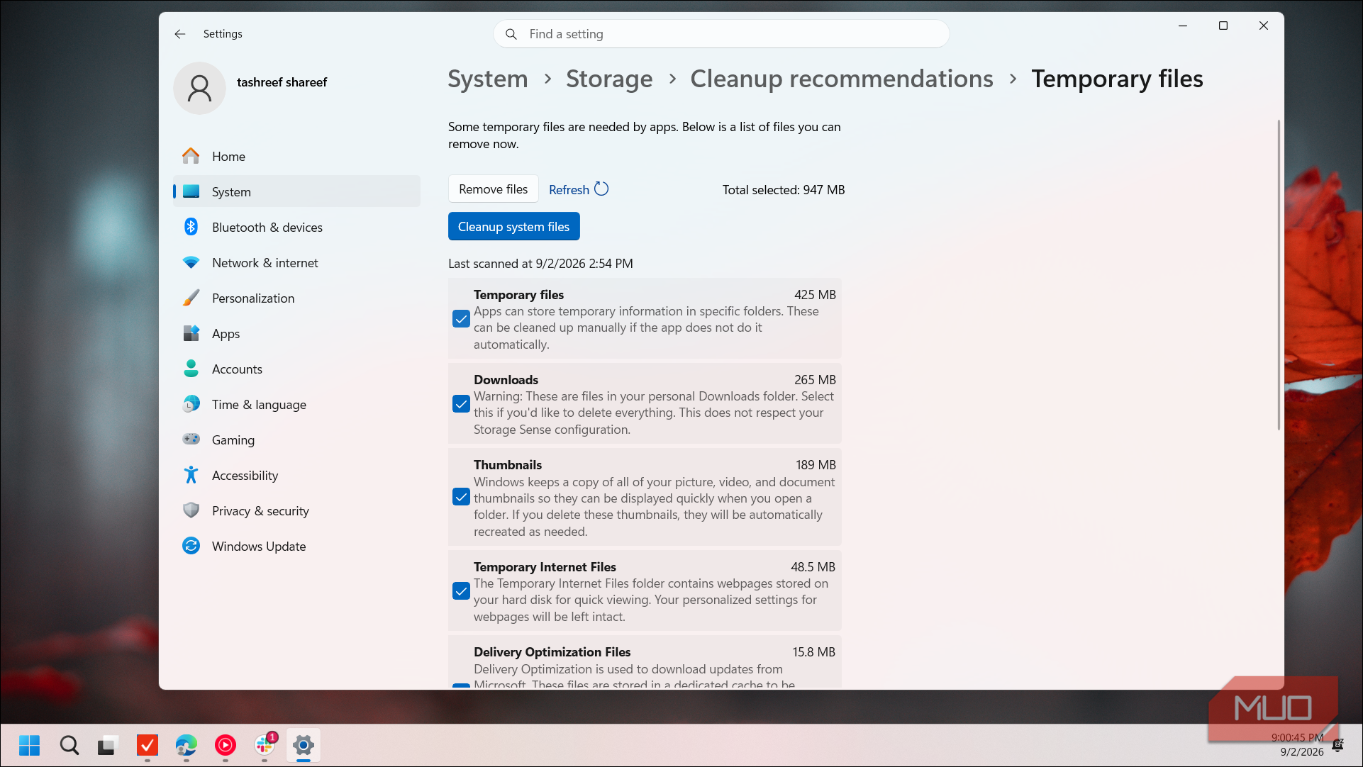 windows settings system storage cleanup temporary files list