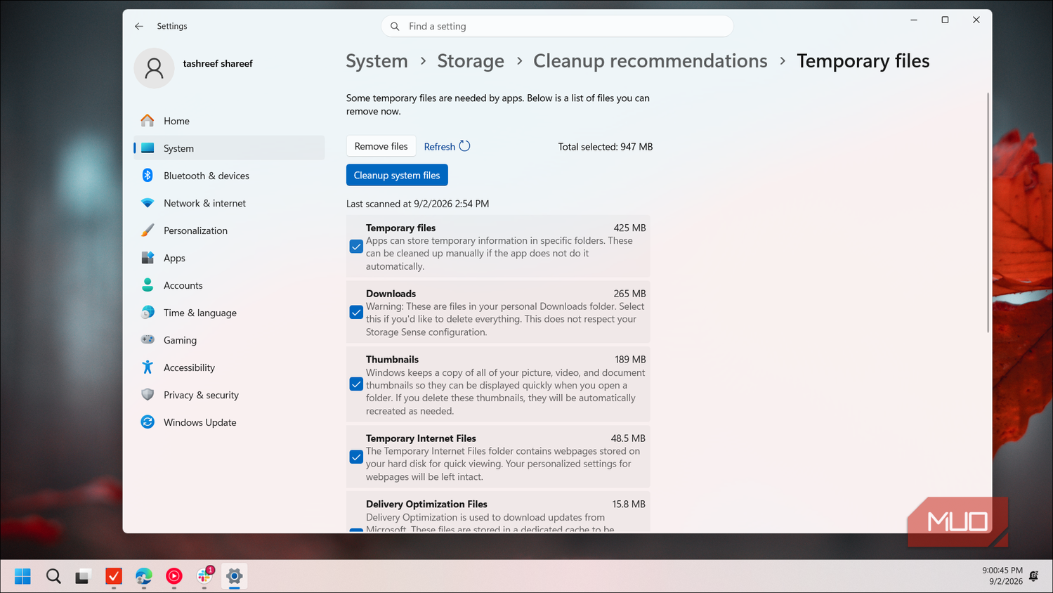 windows settings system storage cleanup temporary files list