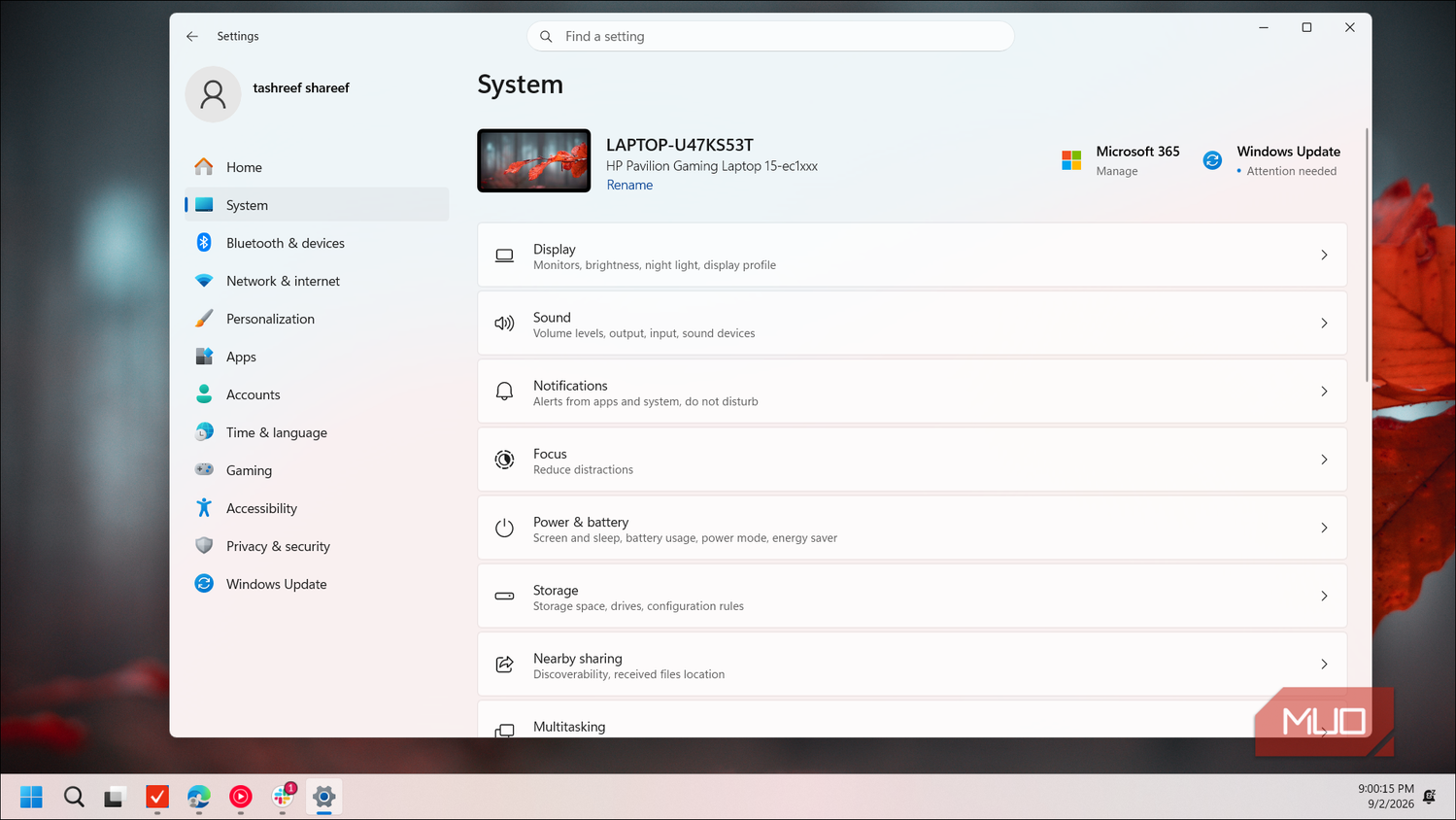 windows system settings display configuration options hp pavilion gaming laptop