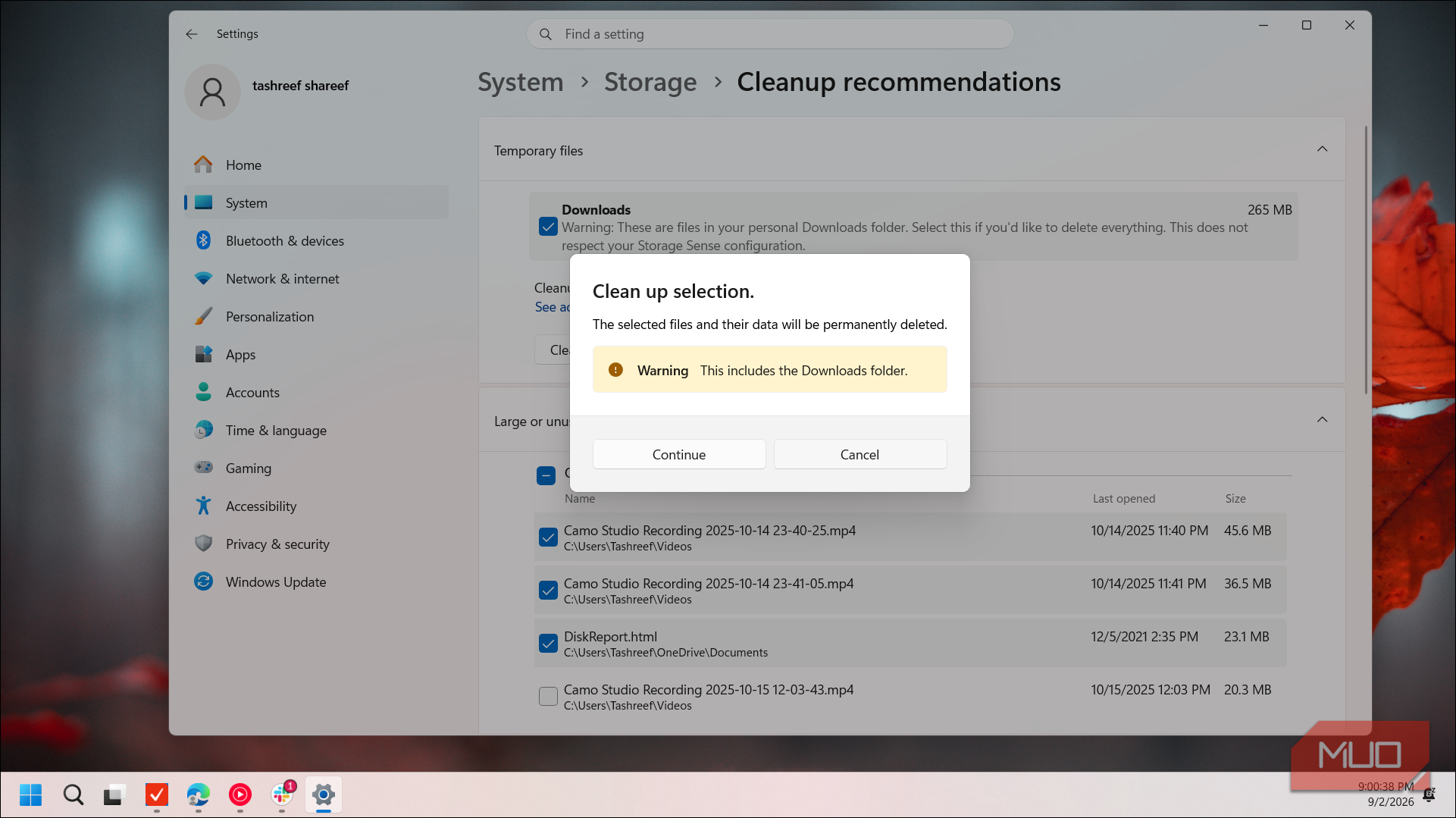 windows system storage cleanup recommendations confirmation dialog