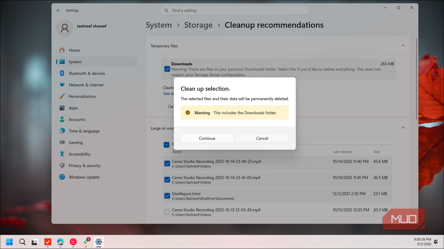windows system storage cleanup recommendations confirmation dialog