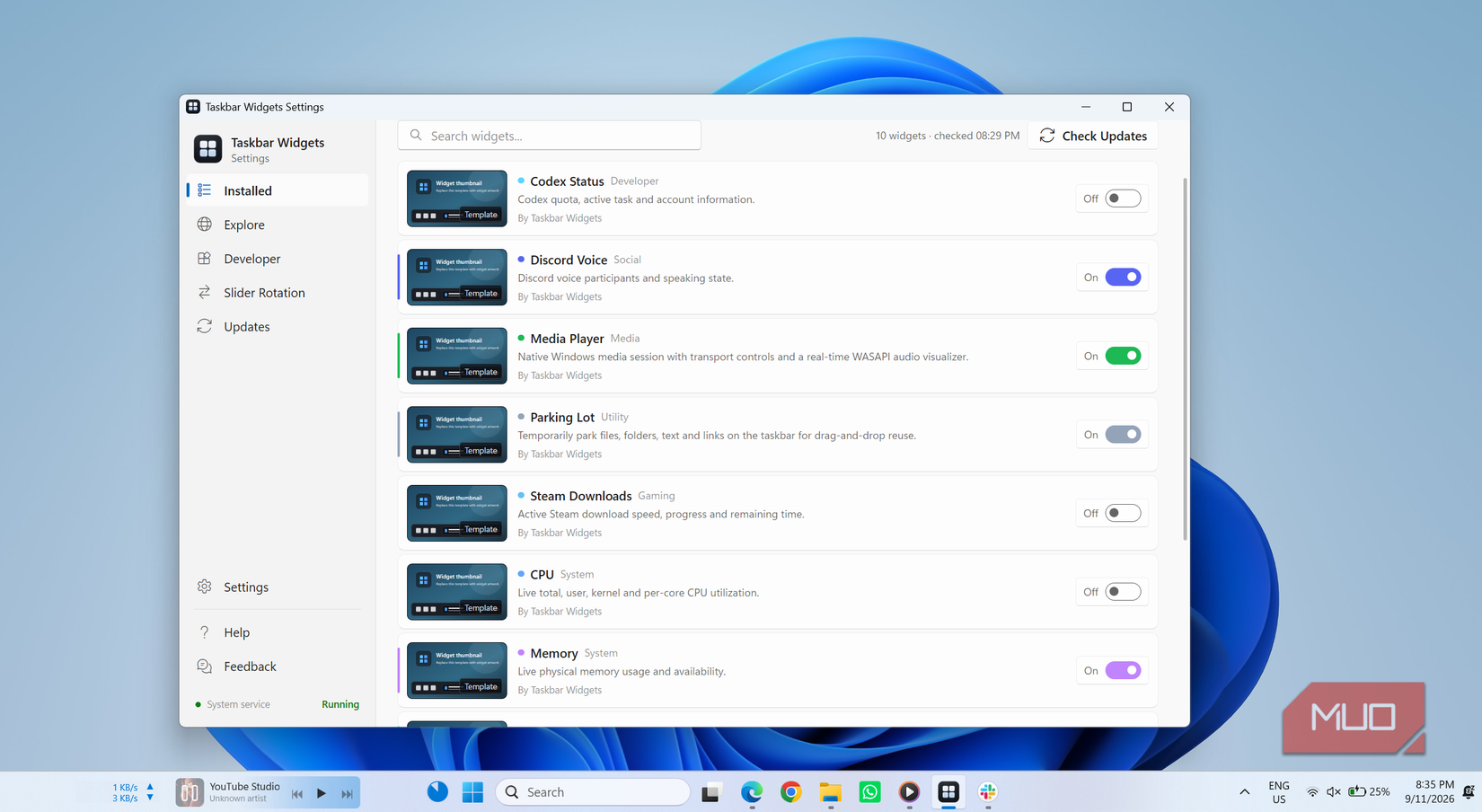 Windows Taskbar Widgets Settings on desktop