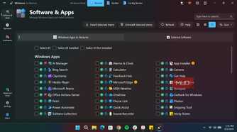 Winhance apps section in a compact view