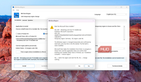 WinStoreRegion application showing installation prompt dialog