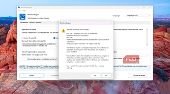 WinStoreRegion application showing installation prompt dialog