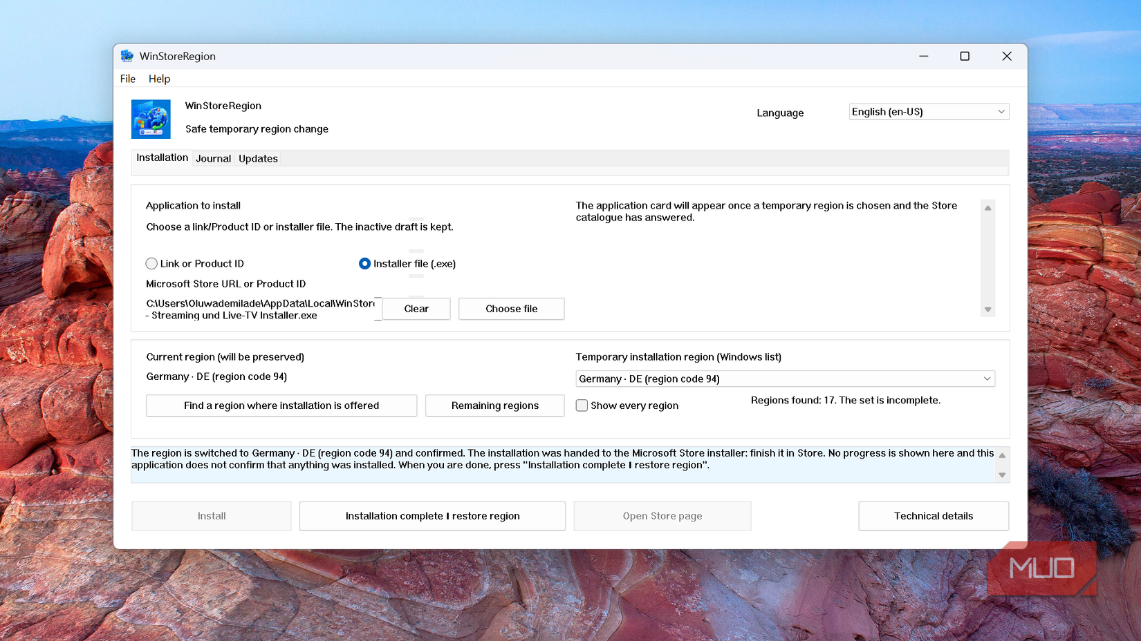 WinStoreRegion application window displaying installation settings (4)