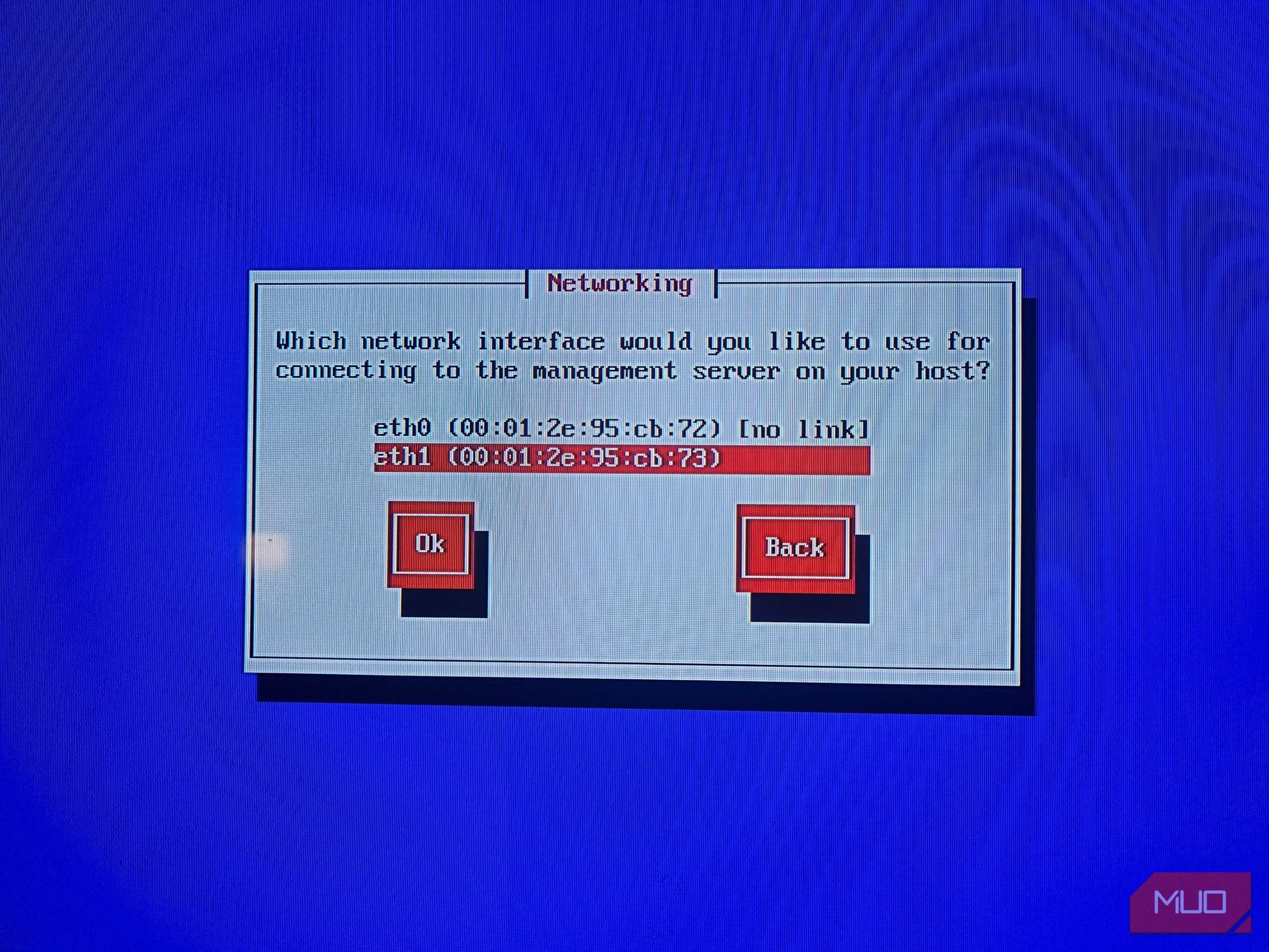 XCP-ng installer detecting both Ethernet interfaces in a Zotac