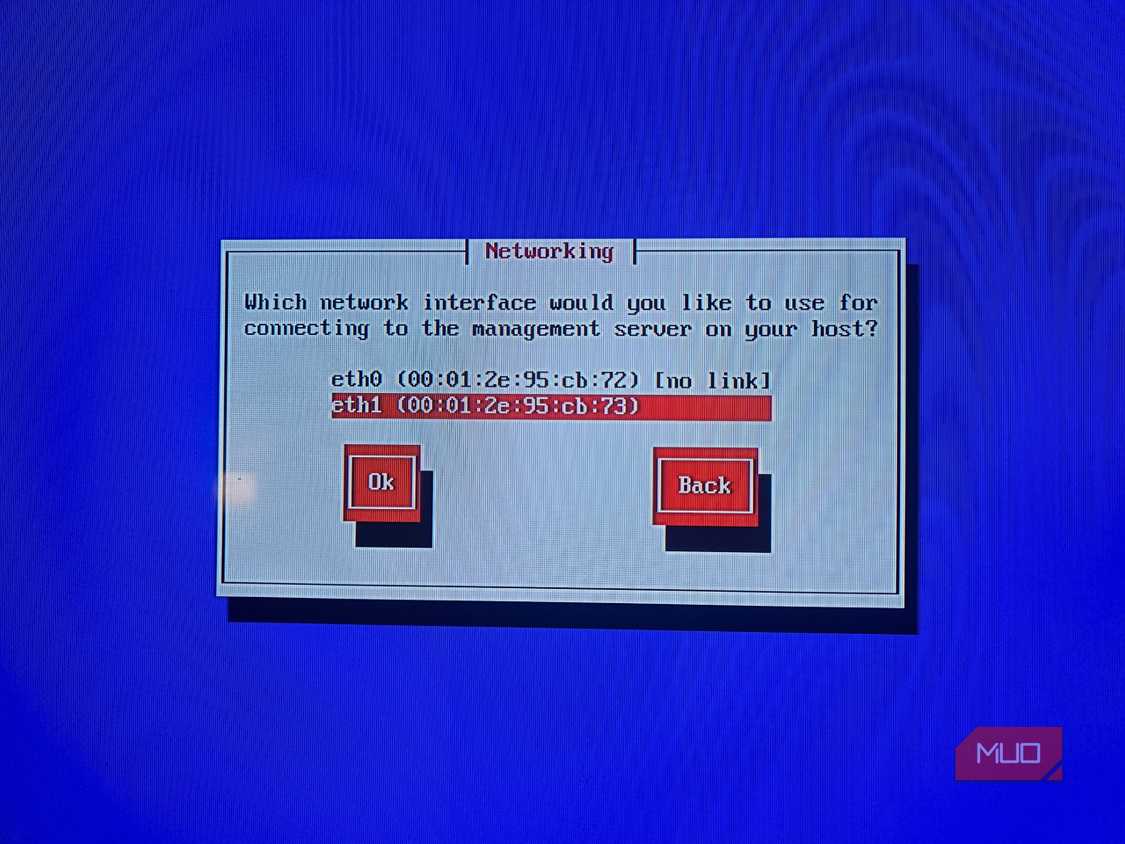 XCP-ng installer detecting both Ethernet interfaces in a Zotac