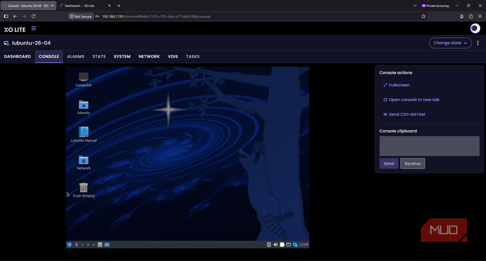 Lubuntu desktop running responsively inside a virtual machine hosted by XCP-ng