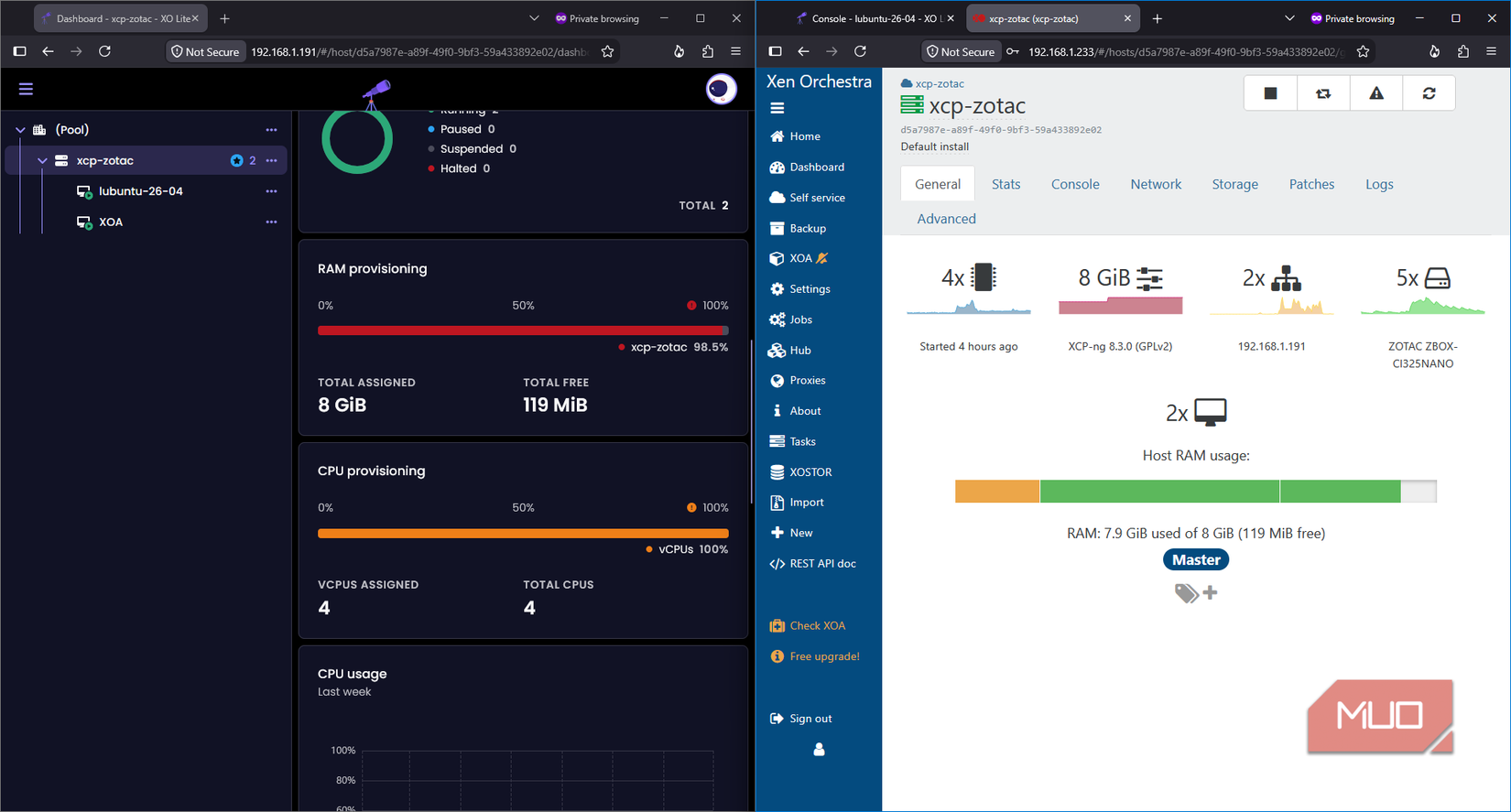 xeXen Orchestra displaying centralized host monitoring and virtual machine management tools