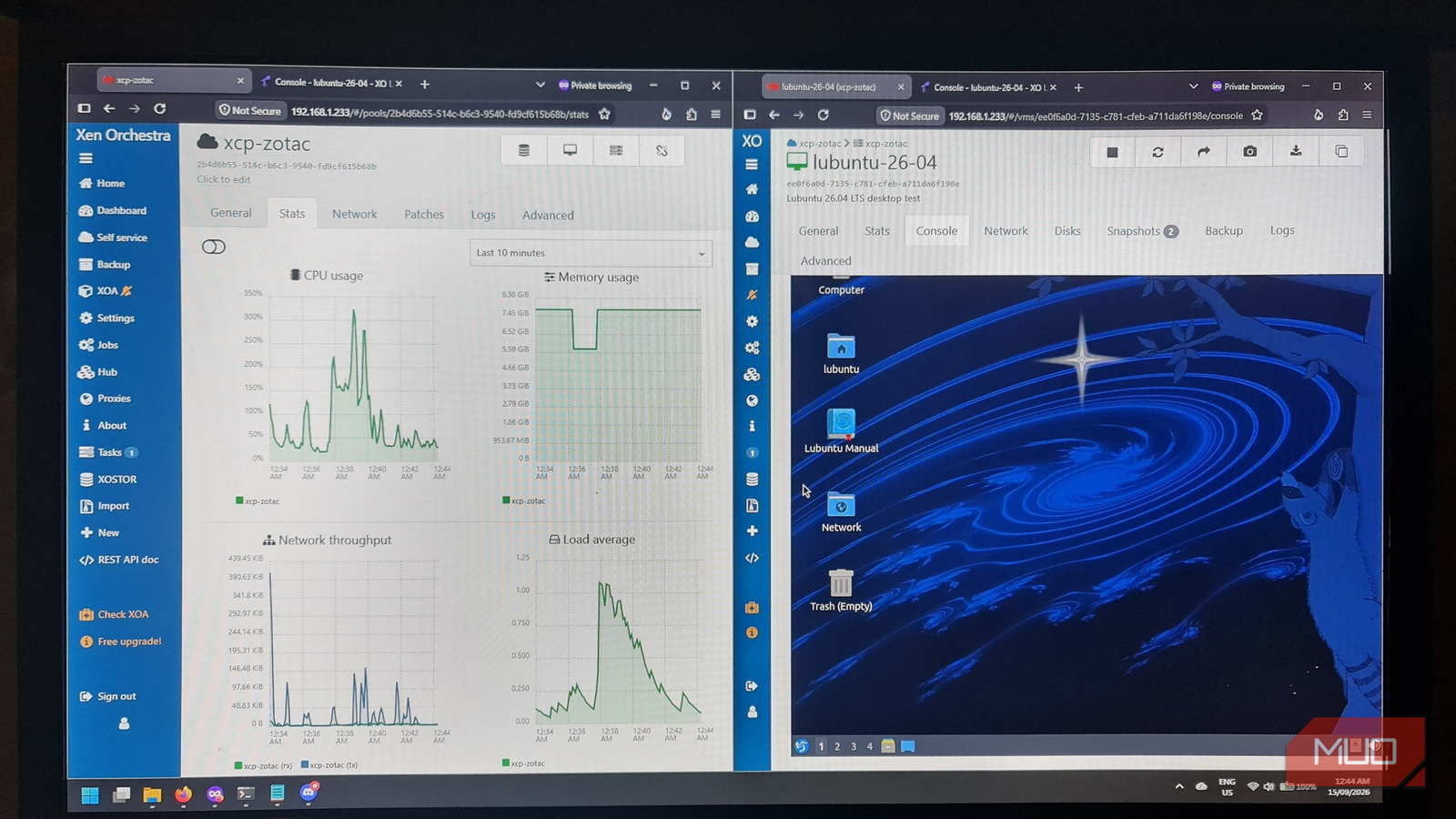Обзор гипервизора XCP-ng: стоит ли переходить с Proxmox или VMware? Панель мониторинга Xen Orchestra с запущенной виртуальной машиной Lubuntu
