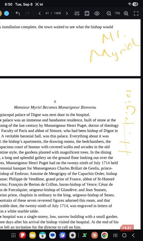 annotating on a novel in xnotes.