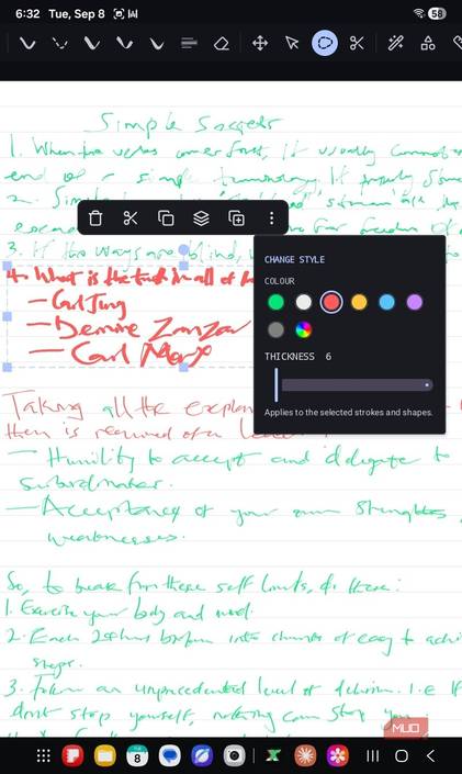 Using xnotes lasso-select to change handwriting style.