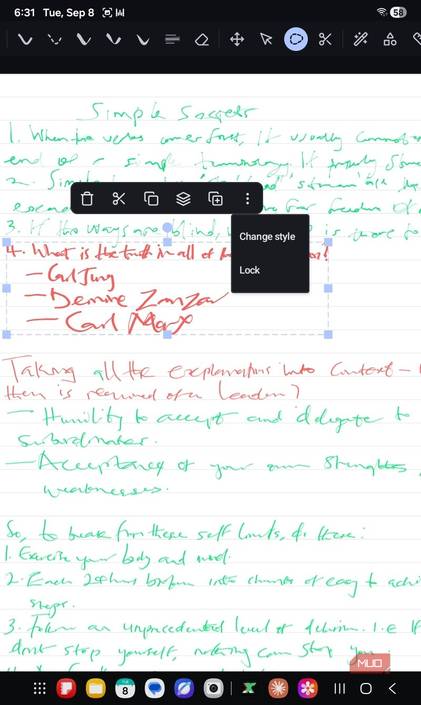 xnotes lasso-selecting a section of the handwritten notes