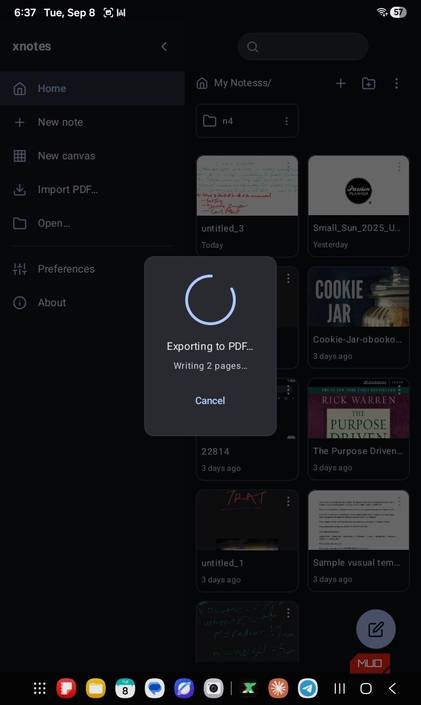 exporting a file out of xnotes.