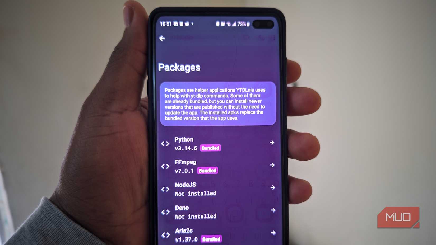 YTDLnis Packages settings menu