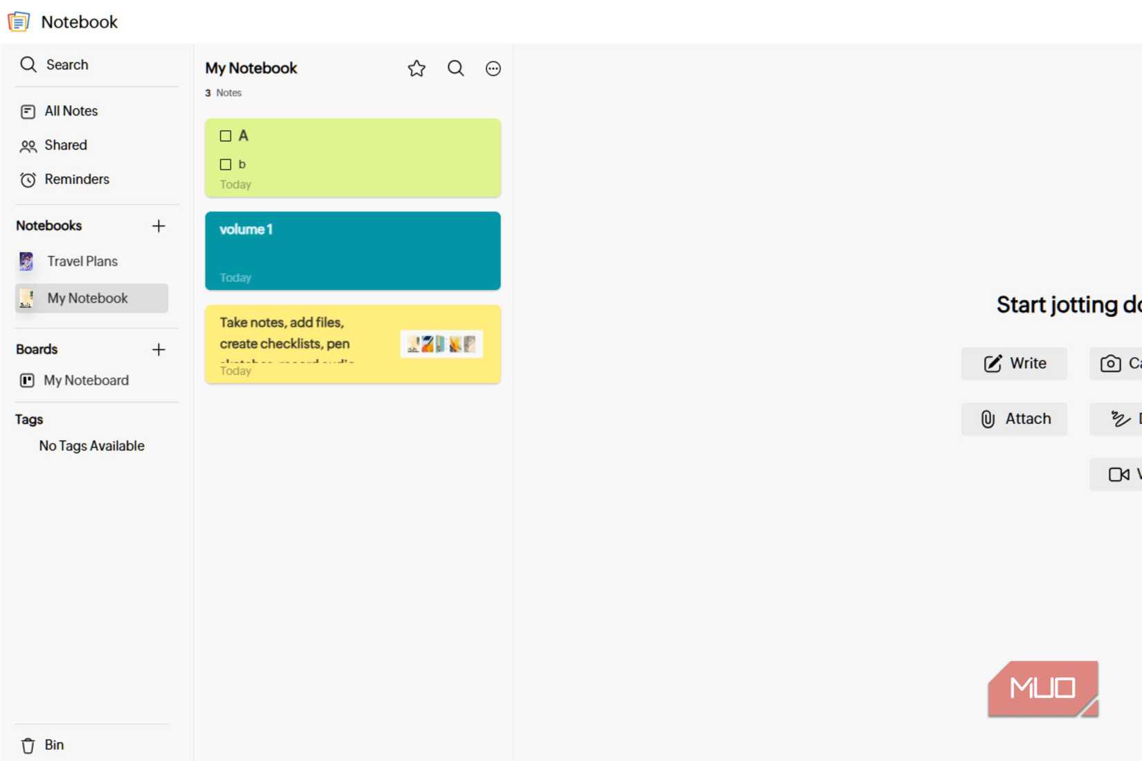 Інтерфейс користувача Home Zoho Notebook