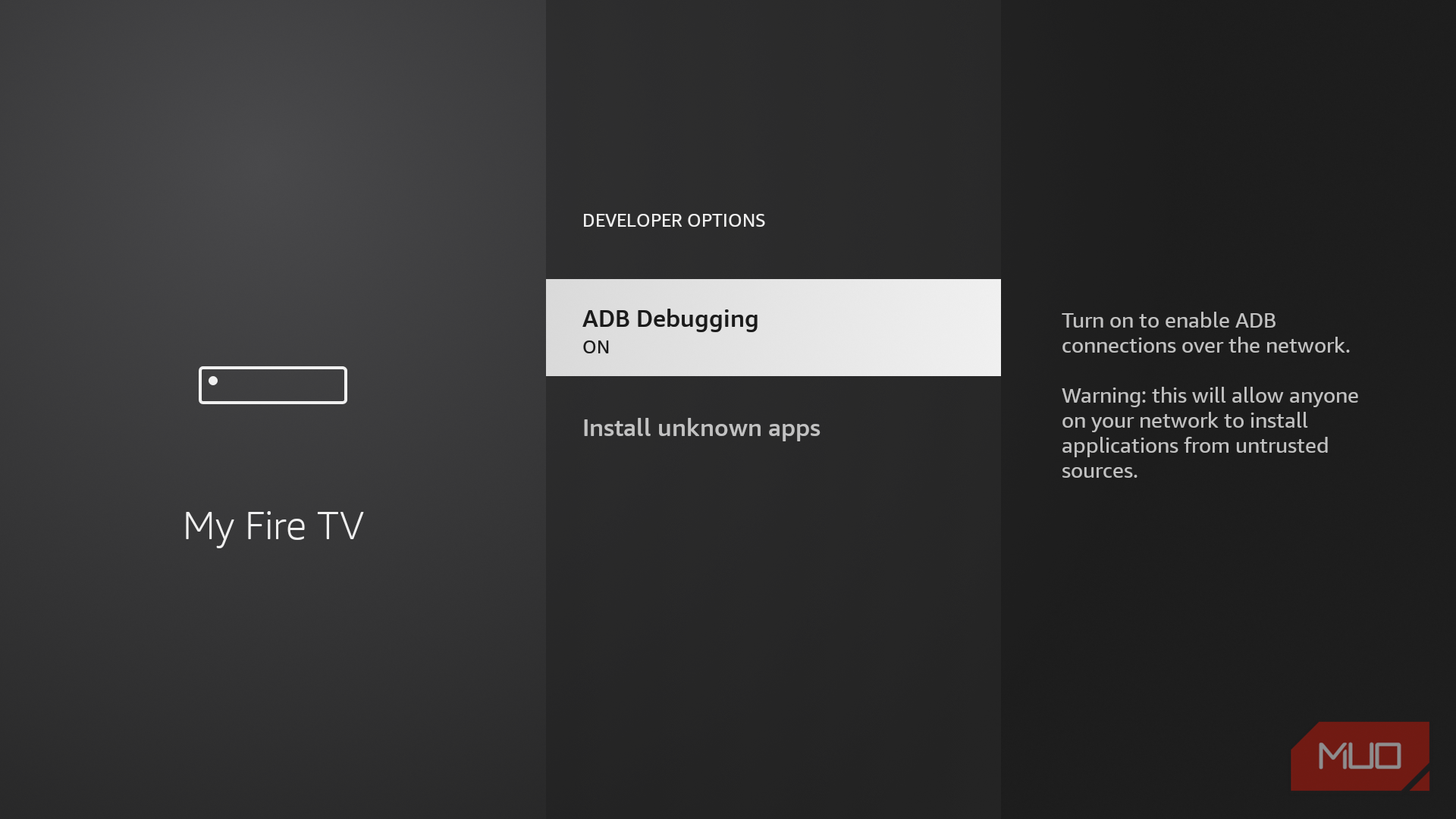 ADB Debugging setting on Fire TV