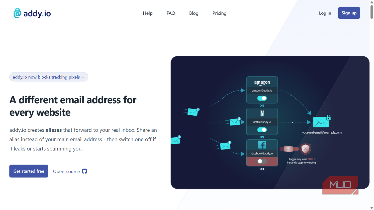 Addy io landing page for email aliases
