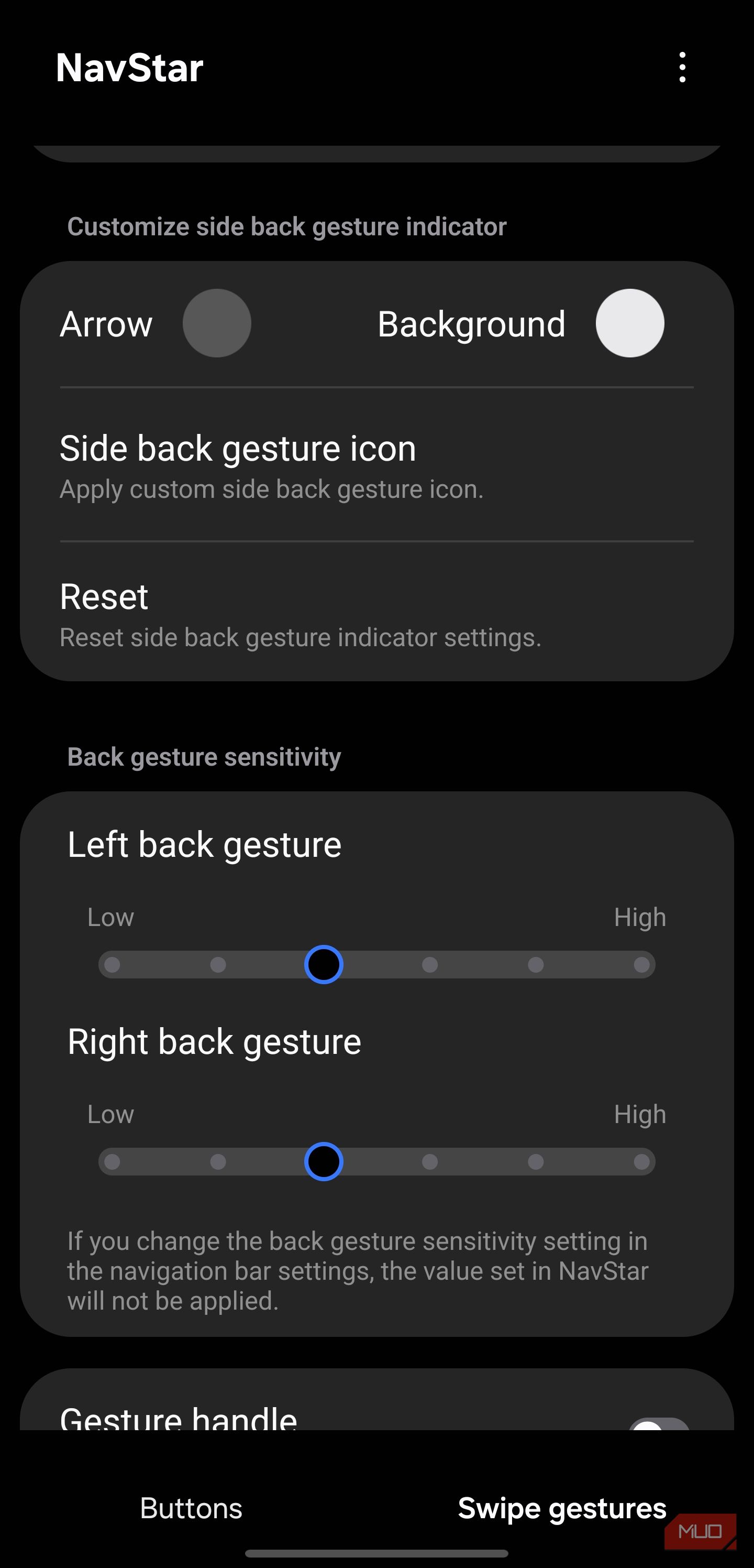 Adjusting gesture sensitivity in NavStar