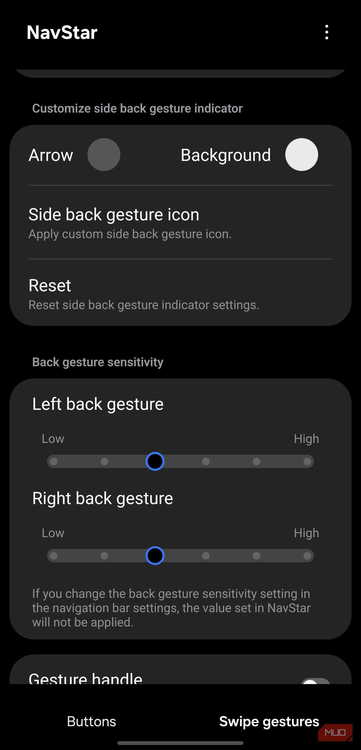 Adjusting gesture sensitivity in NavStar
