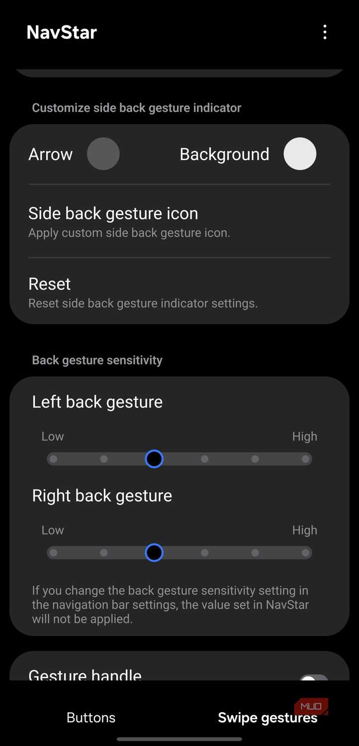 Adjusting gesture sensitivity in NavStar