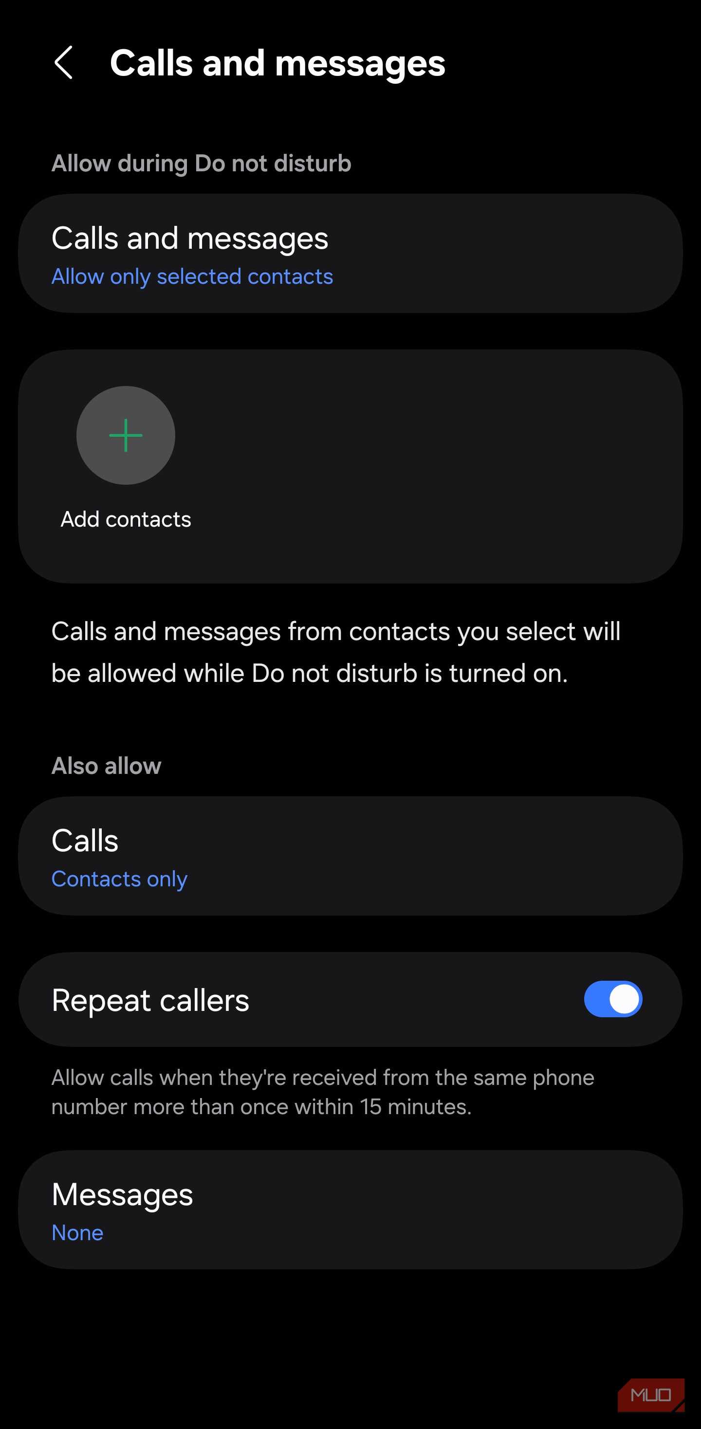 Allowing repeat callers in Samsung settings